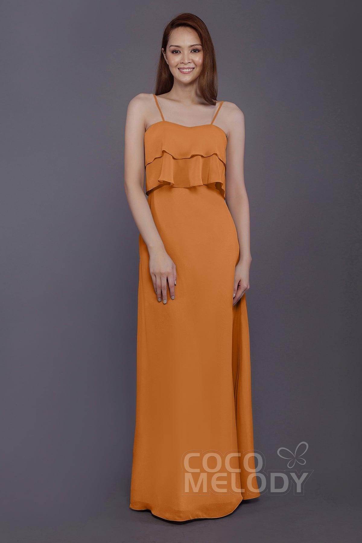 Sheath-Column Floor Length Chiffon Bridesmaid Dress PR3575 - COCOMELODY